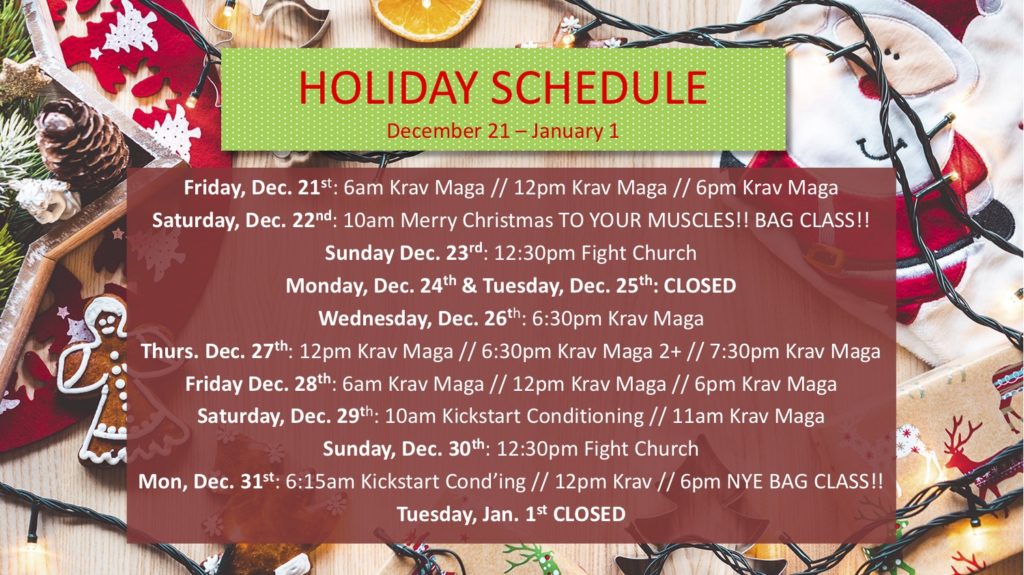 Lions Krav Maga Holiday Schedule 2018 JPG